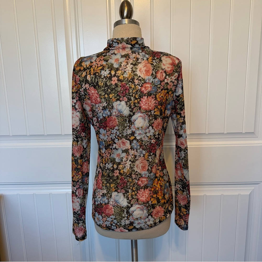 Floral Mesh Long Sleeve Women's Top - Picture 3 of 5